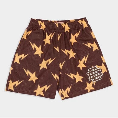 ee shorts brown and yellow stars